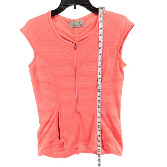 Athleta Pacifica Tank Top Womens M Coral Half Zip Ruched Stretch Beach UPF50+ - Picture 6 of 11